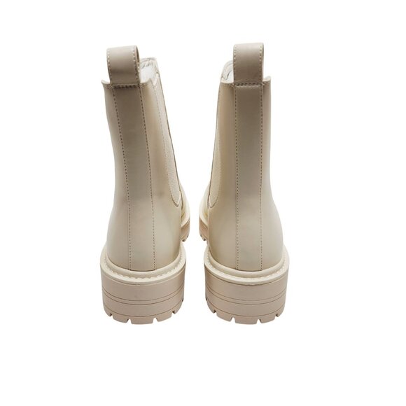 Womens Cream Chelsea Ankle Boots W/ Lug Sole Slip-On Leather Upper Size 9.5 - Picture 9 of 13